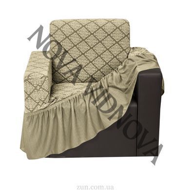 Жаккардовий чохол на кутовий диван та 2 крісла &mdash; Оборка (Шампань-602)