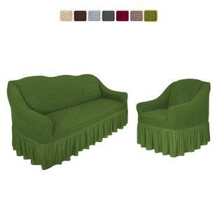 Чохол XXL BIG SIZE на диван та 1 крісло &mdash; Оборка (Зелений-507) CH-D+1-OB-XXL-Green//4 фото